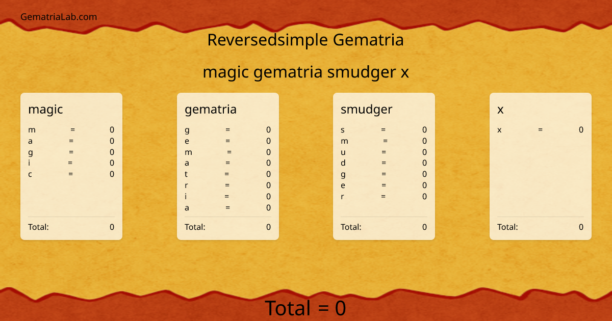 magic gematria smudger x in reversedsimple Gematria